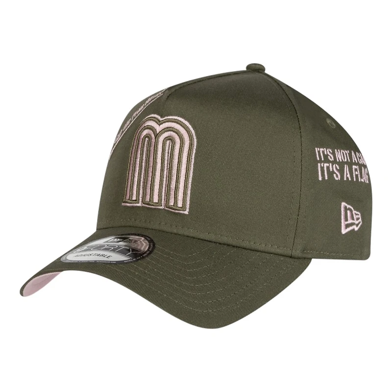 Mexico Pink on Olive Anniversary New Era 9FORTY A-Frame Snapback Hat