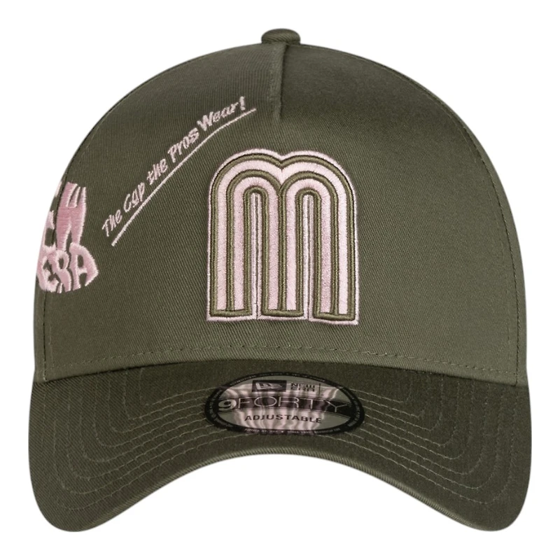 Mexico Pink on Olive Anniversary New Era 9FORTY A-Frame Snapback Hat