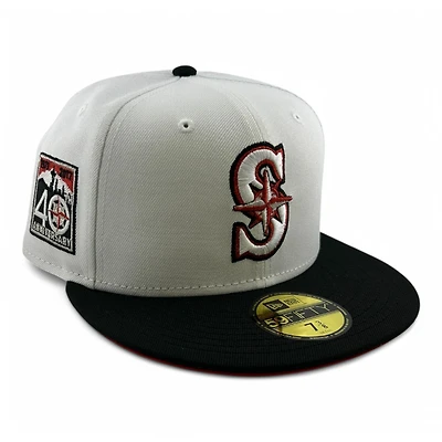 Seattle Mariners Optic White and Black 40th Anniversary Patch Red UV New Era 59FIFTY Fitted Hat