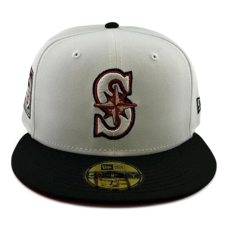 Seattle Mariners Optic White and Black 40th Anniversary Patch Red UV New Era 59FIFTY Fitted Hat