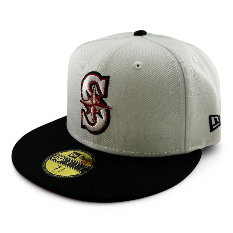 Seattle Mariners Optic White and Black 40th Anniversary Patch Red UV New Era 59FIFTY Fitted Hat