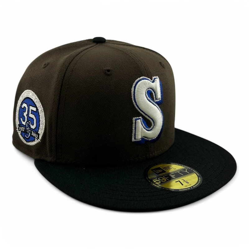 Seattle Mariners Walnut and Black 35 Years Patch Gray UV New Era 59FIFTY Fitted Hat