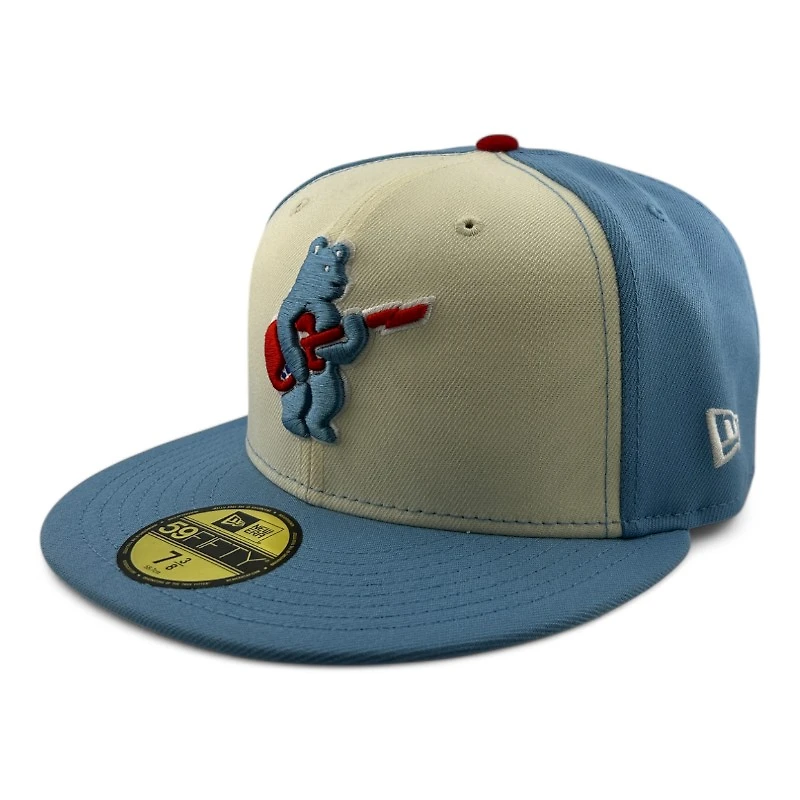 Chicago Cubs Cream and Light Blue Rock Bear Alternate Pennant Patch Red UV New Era 59FIFTY Fitted Hat