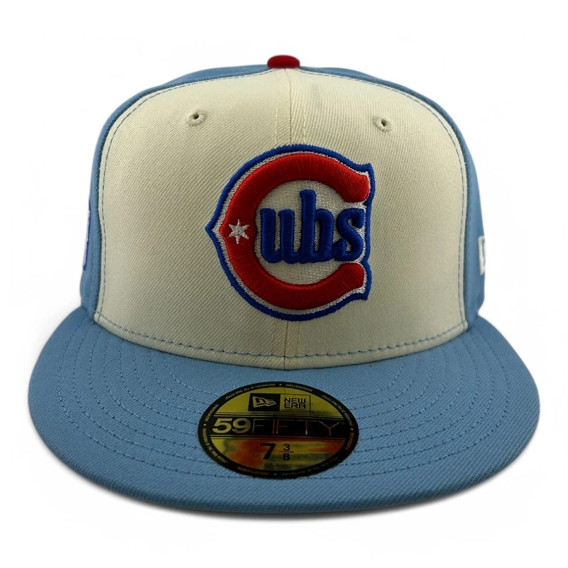 Chicago Cubs Cream and Light Blue Alternate Logo Custom Patch Red UV New Era 59FIFTY Fitted Hat