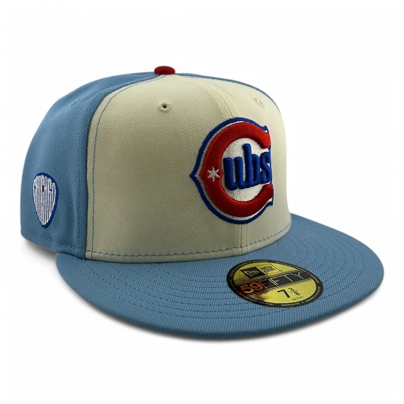 Chicago Cubs Cream and Light Blue Alternate Logo Custom Patch Red UV New Era 59FIFTY Fitted Hat