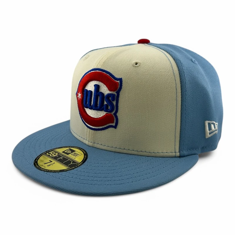 Chicago Cubs Cream and Light Blue Alternate Logo Custom Patch Red UV New Era 59FIFTY Fitted Hat
