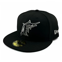 Miami Marlins White on Black Teal UV New Era 59FIFTY Fitted Hat