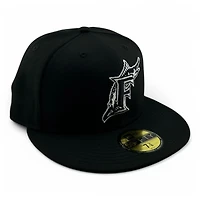 Miami Marlins White on Black Teal UV New Era 59FIFTY Fitted Hat
