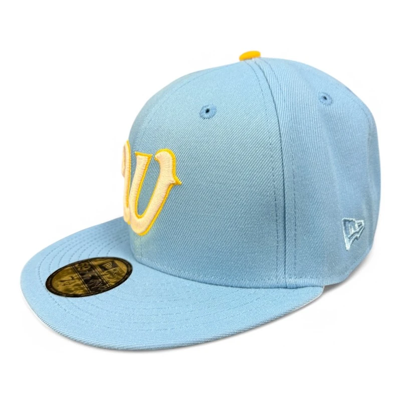 Wyoming Cowboys Light Blue and Yellow 125 Year Patch Gray UV NCAA New Era 59FIFTY Fitted Hat