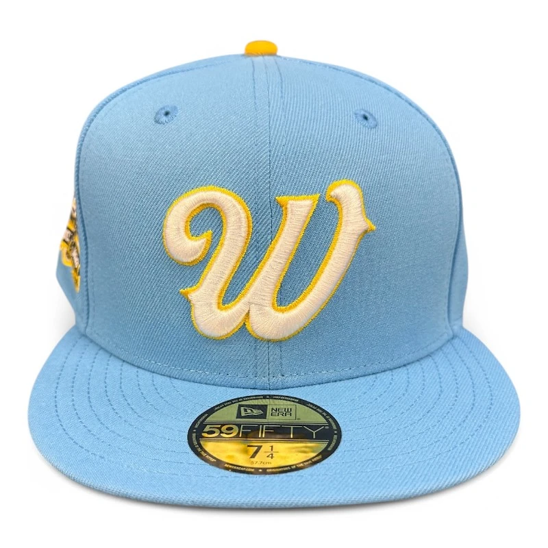 Wyoming Cowboys Light Blue and Yellow 125 Year Patch Gray UV NCAA New Era 59FIFTY Fitted Hat