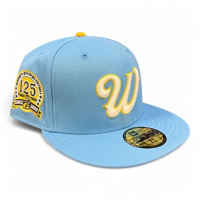 Wyoming Cowboys Light Blue and Yellow 125 Year Patch Gray UV NCAA New Era 59FIFTY Fitted Hat