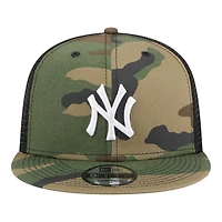 New York Yankees Woodland Camo Trucker New Era 9FIFTY Snapback Hat