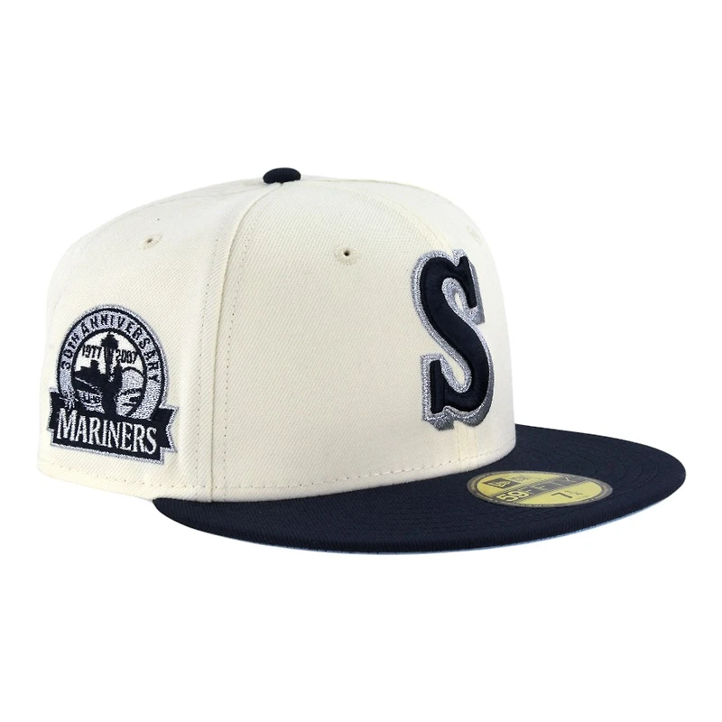 Seattle Mariners Chrome and Oceanside Blue 40th Anniversary Patch Icy UV New Era 59FIFTY Fitted Hat