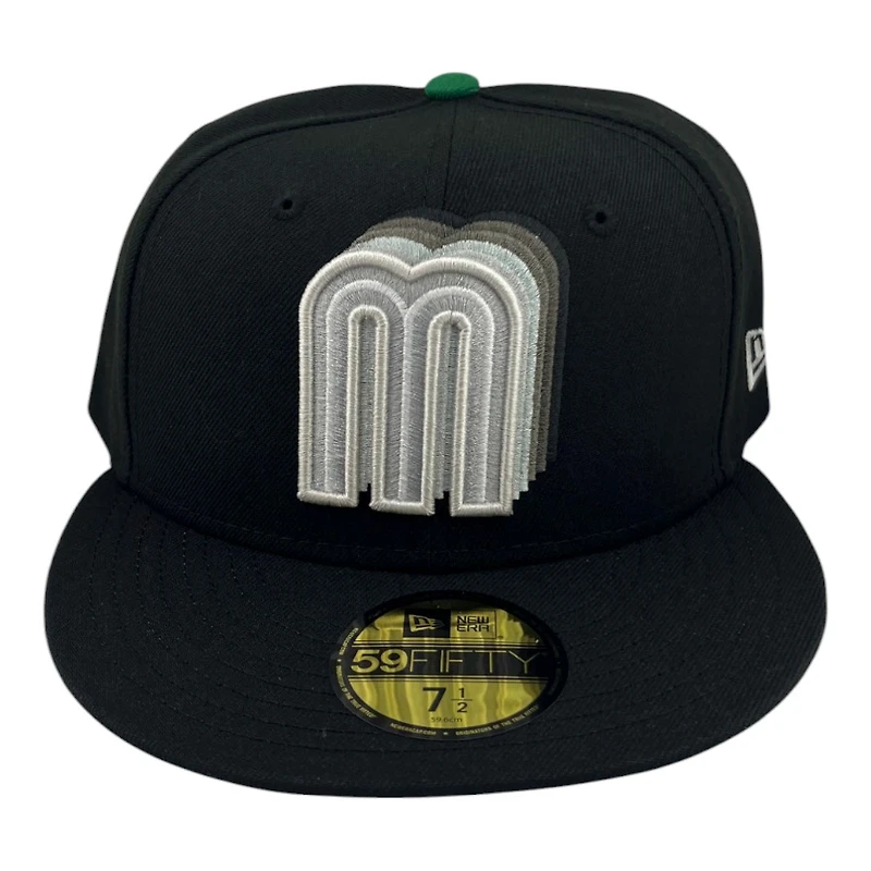 Mexico Black Repeating Silver Logo Green UV New Era 59FIFTY Fitted Hat