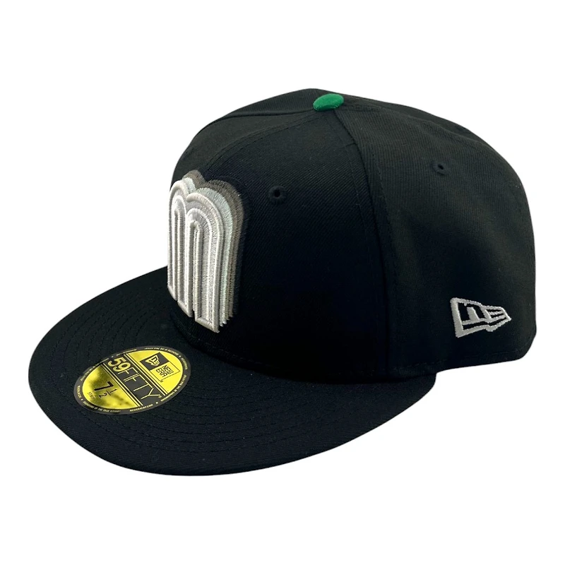 Mexico Black Repeating Silver Logo Green UV New Era 59FIFTY Fitted Hat