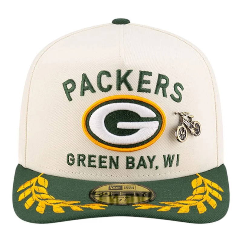 Green Bay Packers Cream and 2025 NFL Draft New Era A-Frame 59FIFTY Fitted Hat