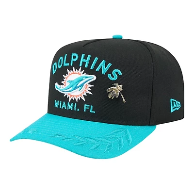 Miami Dolphins Black and Aqua Teal 2025 NFL Draft On Stage New Era A-Frame 59FIFTY Fitted Hat