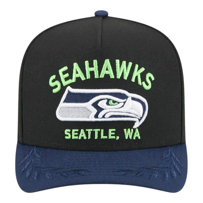 Seattle Seahawks Black and Navy 2025 NFL Draft New Era A-Frame 9FIFTY Snapback Hat