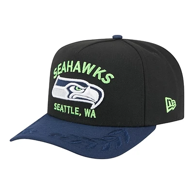 Seattle Seahawks Black and Navy 2025 NFL Draft New Era A-Frame 9FIFTY Snapback Hat