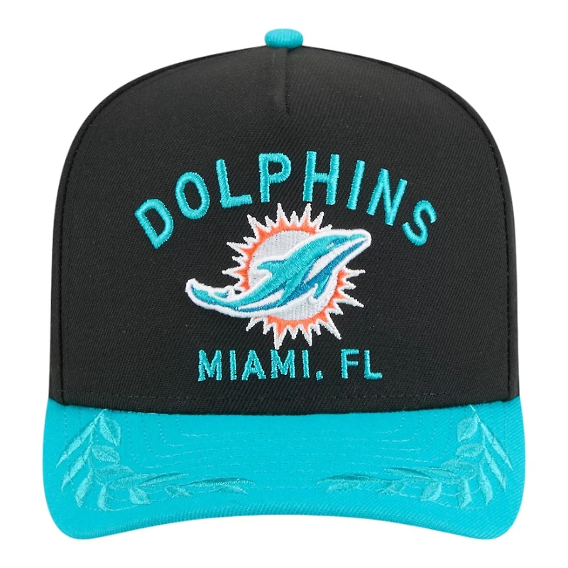 Miami Dolphins Black and Aqua Teal 2025 NFL Draft New Era A-Frame 9FIFTY Snapback Hat