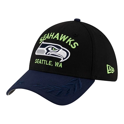 Seattle Seahawks Black and Navy 2025 NFL Draft New Era 39THIRTY Flex Hat