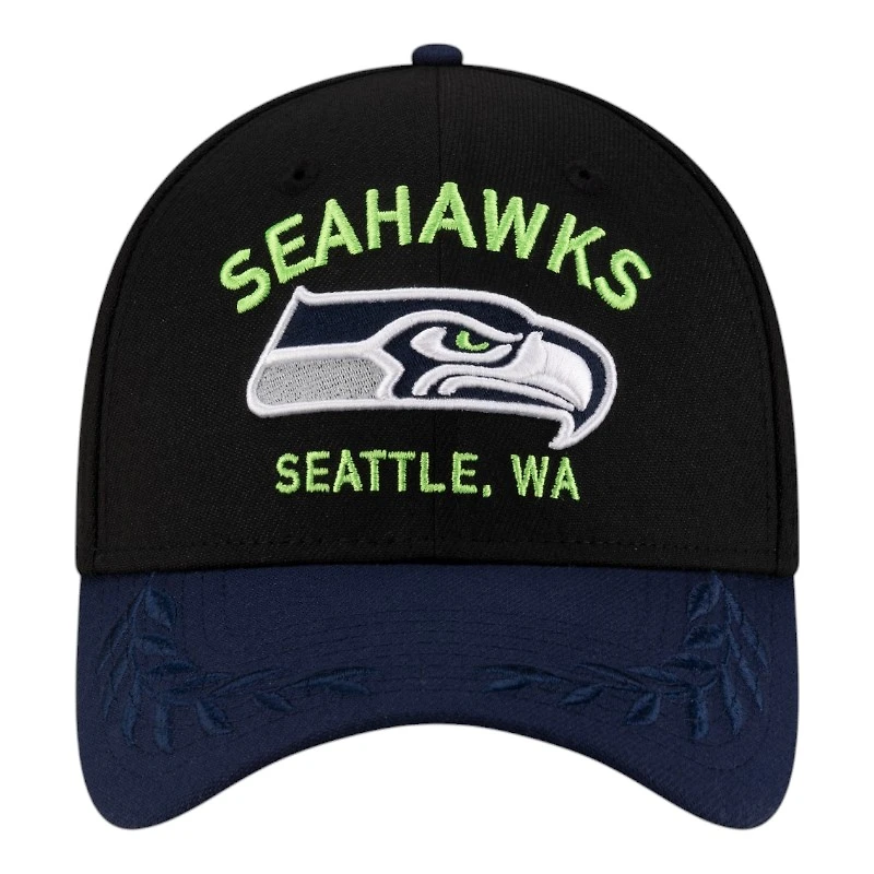 Seattle Seahawks Black and Navy 2025 NFL Draft New Era 39THIRTY Flex Hat