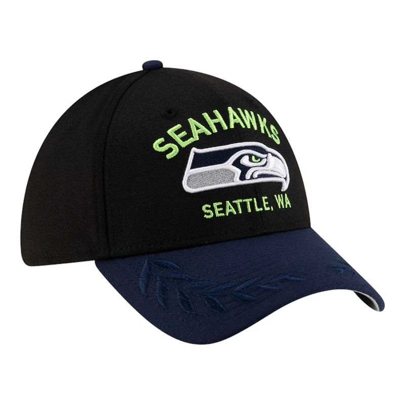 Seattle Seahawks Black and Navy 2025 NFL Draft New Era 39THIRTY Flex Hat