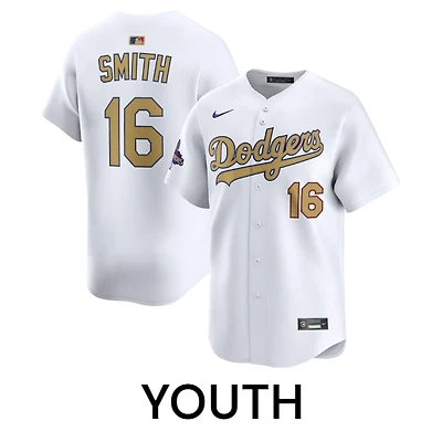 Youth Los Angeles Dodgers Will Smith 2025 Gold Collection Nike Limited White Home Player Jersey