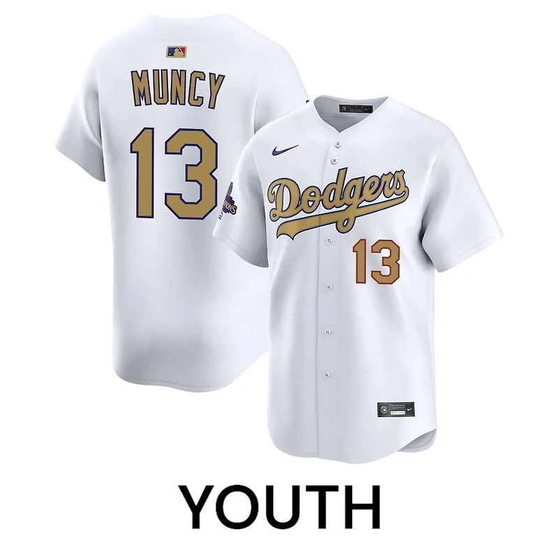 Youth Los Angeles Dodgers Max Muncy 2025 Gold Collection Nike Limited White Home Player Jersey