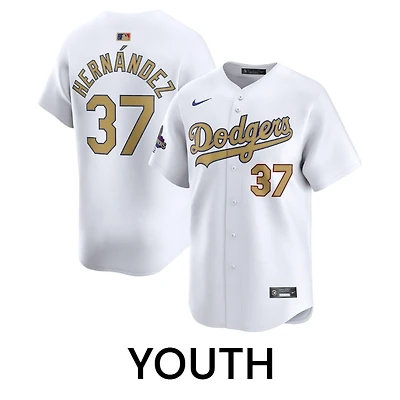 Youth Los Angeles Dodgers Teoscar Hernandez 2025 Gold Collection Nike Limited White Home Player Jersey