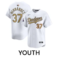 Youth Los Angeles Dodgers Teoscar Hernandez 2025 Gold Collection Nike Limited White Home Player Jersey