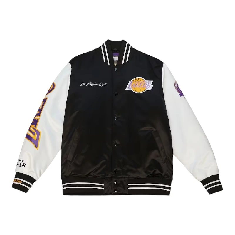Los Angeles Lakers Black and White Team Origins Mitchell & Ness Full-Snap Varsity Jacket