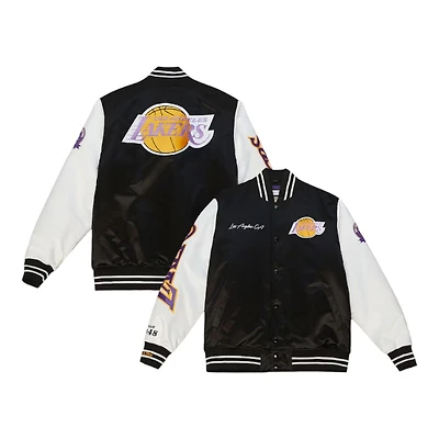 Los Angeles Lakers Black and White Team Origins Mitchell & Ness Full-Snap Varsity Jacket