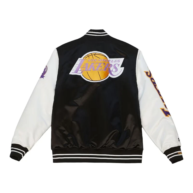 Los Angeles Lakers Black and White Team Origins Mitchell & Ness Full-Snap Varsity Jacket