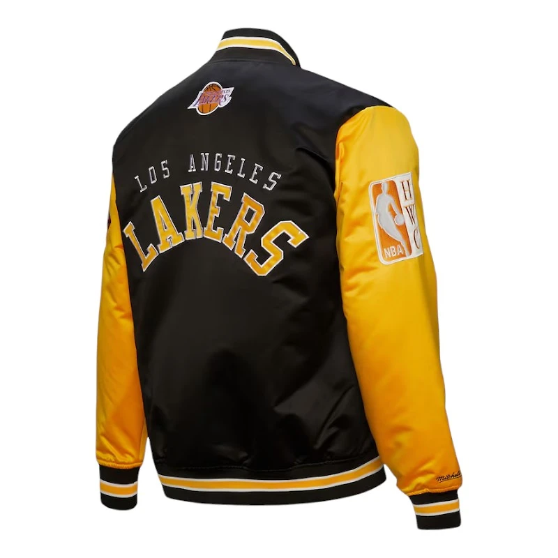 Los Angeles Lakers Black and Gold Hardwood Classic Primetime Mitchell & Ness Full-Snap Satin Jacket