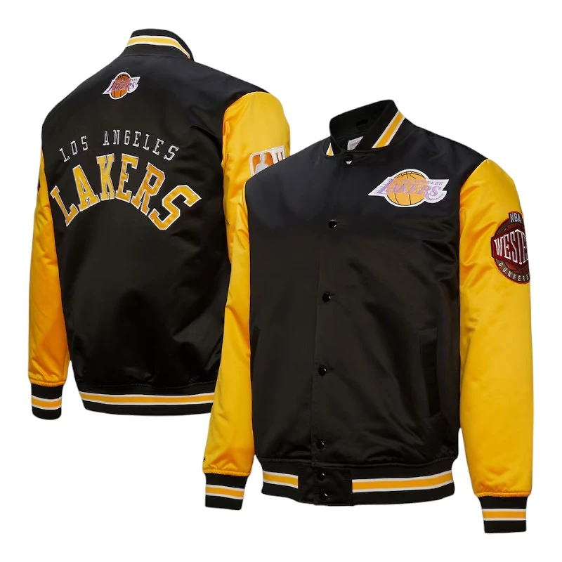 Los Angeles Lakers Black and Gold Hardwood Classic Primetime Mitchell & Ness Full-Snap Satin Jacket