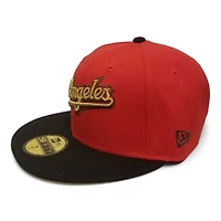 Los Angeles Dodgers Red and Black with Metallic Gold 60th Anni Patch Yellow UV New Era 59FIFTY Fitted Hat