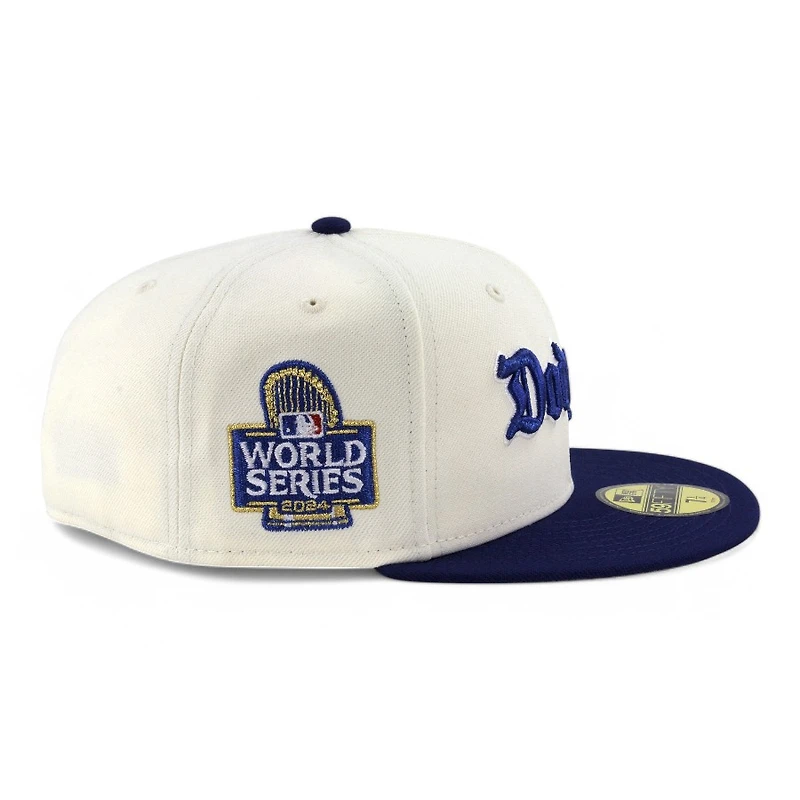 Los Angeles Dodgers Chrome and Dark Royal "Old English"  2024 WS Patch Grey UV New Era 59FIFTY Fitted Hat