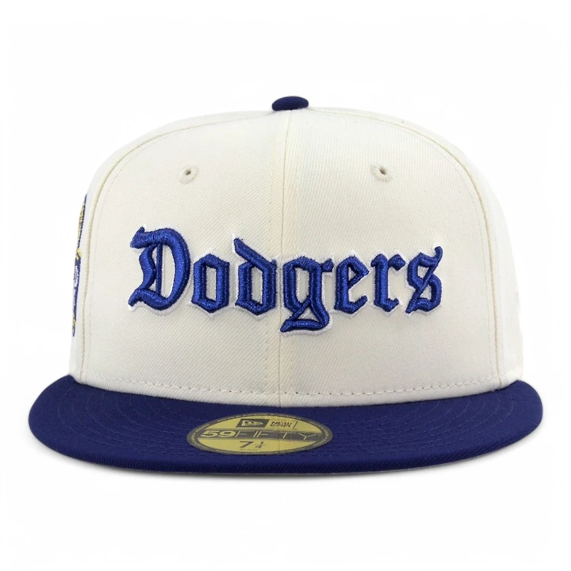 Los Angeles Dodgers Chrome and Dark Royal "Old English"  2024 WS Patch Grey UV New Era 59FIFTY Fitted Hat