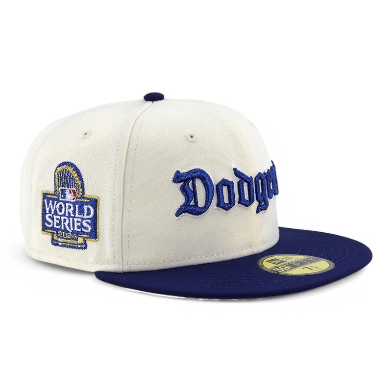 Los Angeles Dodgers Chrome and Dark Royal "Old English"  2024 WS Patch Grey UV New Era 59FIFTY Fitted Hat