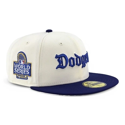 Los Angeles Dodgers Chrome and Dark Royal "Old English" 2024 WS Patch Grey UV New Era 59FIFTY Fitted Hat