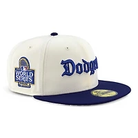 Los Angeles Dodgers Chrome and Dark Royal "Old English"  2024 WS Patch Grey UV New Era 59FIFTY Fitted Hat