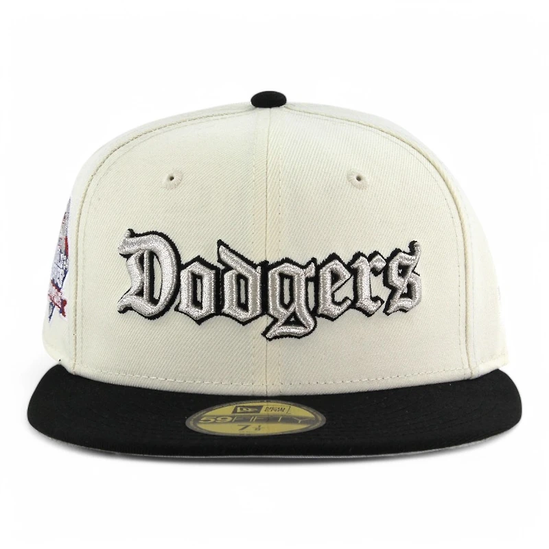Los Angeles Dodgers Chrome and Black "Old English" 2024 WS Champions Patch Grey UV New Era 59FIFTY Fitted Hat
