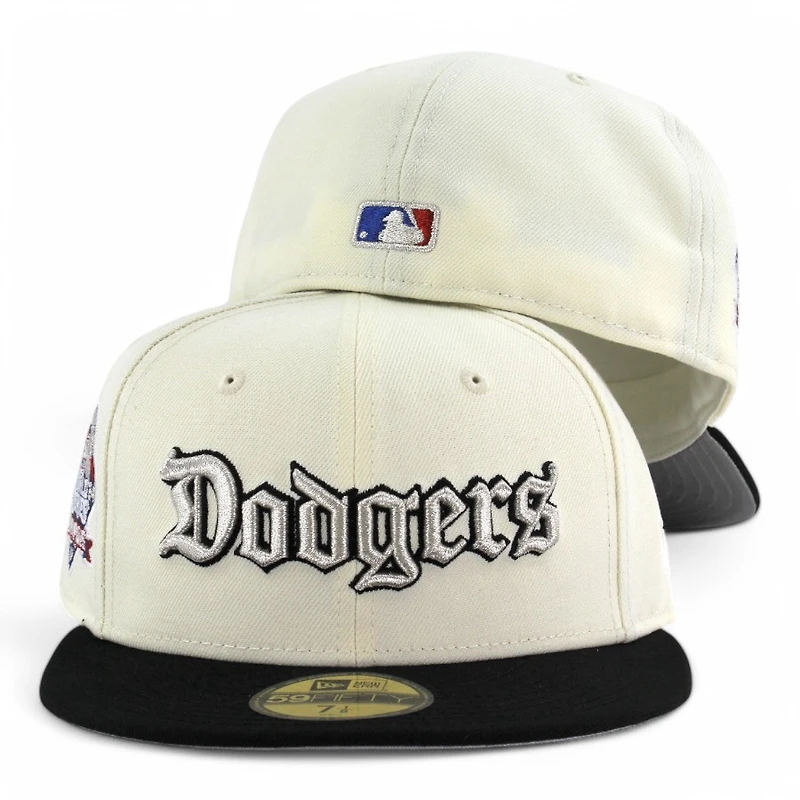 Los Angeles Dodgers Chrome and Black "Old English" 2024 WS Champions Patch Grey UV New Era 59FIFTY Fitted Hat