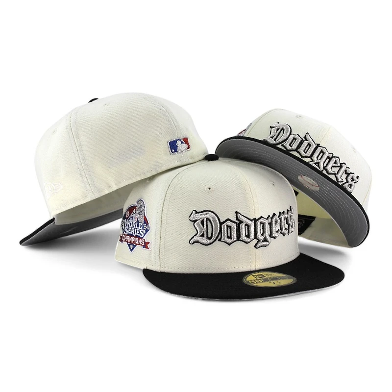 Los Angeles Dodgers Chrome and Black "Old English" 2024 WS Champions Patch Grey UV New Era 59FIFTY Fitted Hat