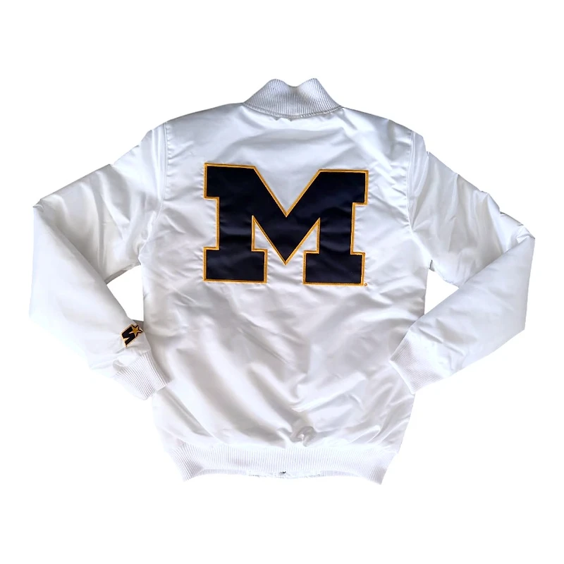 Michigan Wolverines White "Hail Yeah" Ty Mopkins Full Snap Button Up Starter Jacket