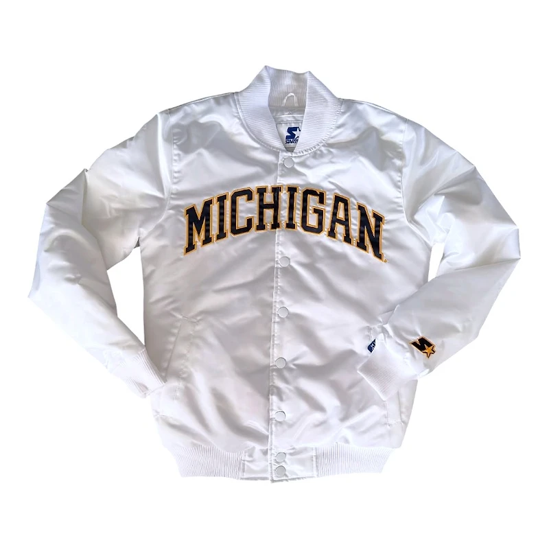 Michigan Wolverines White "Hail Yeah" Ty Mopkins Full Snap Button Up Starter Jacket