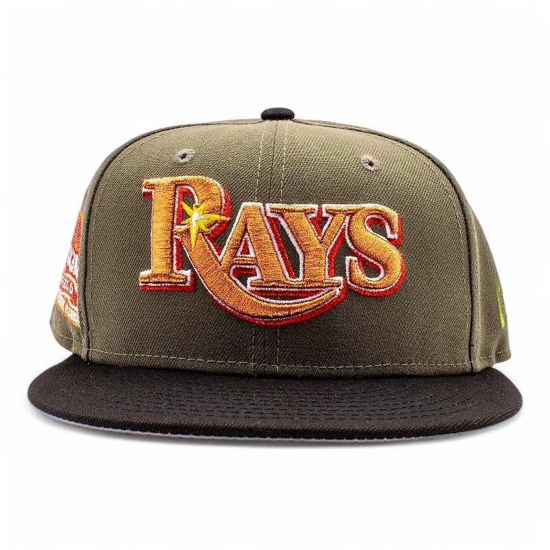 Tampa Bay Rays Olive and Black Tropicana Stadium Patch Grey UV New Era 59Fifty Fitted Hat