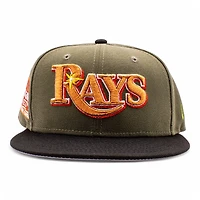 Tampa Bay Rays Olive and Black Tropicana Stadium Patch Grey UV New Era 59Fifty Fitted Hat