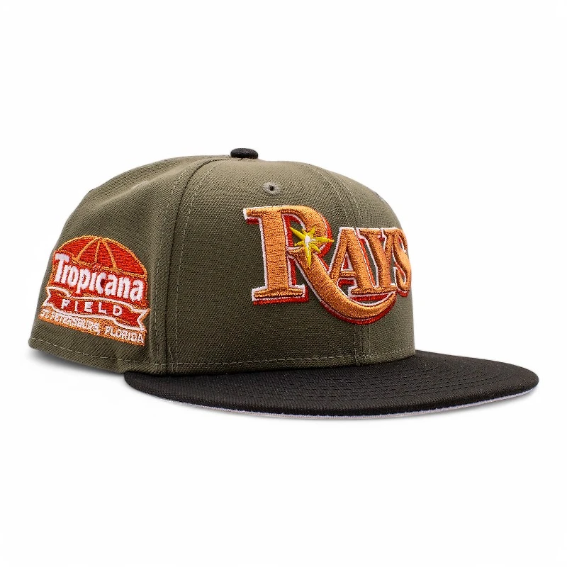 Tampa Bay Rays Olive and Black Tropicana Stadium Patch Grey UV New Era 59Fifty Fitted Hat